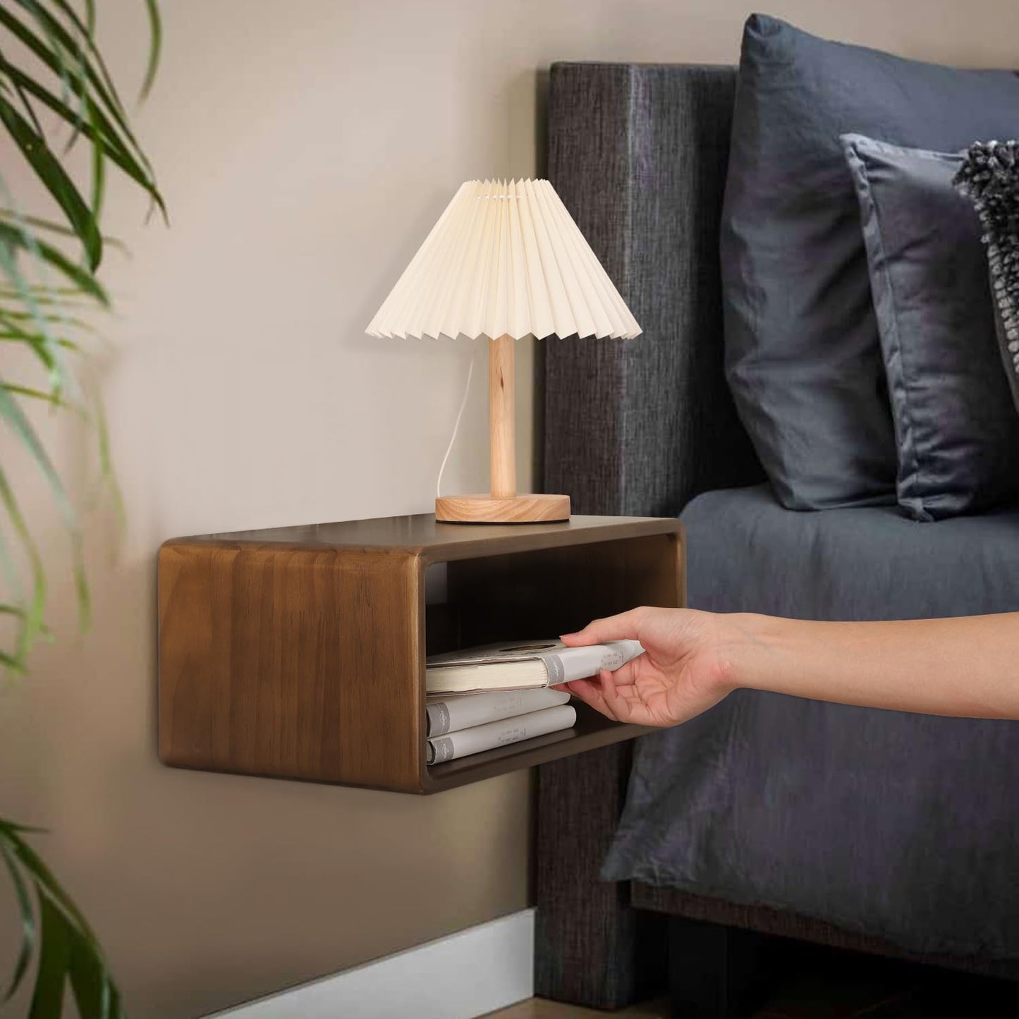 WDSHIYI Floating Nightstand, Wall Mounted Bedside Shelf, Handmade Bedroom Furniture,Pine Wood Floating Bedside Table, Minimalist and Unique Style 18”x 10”x 7.5” Brown