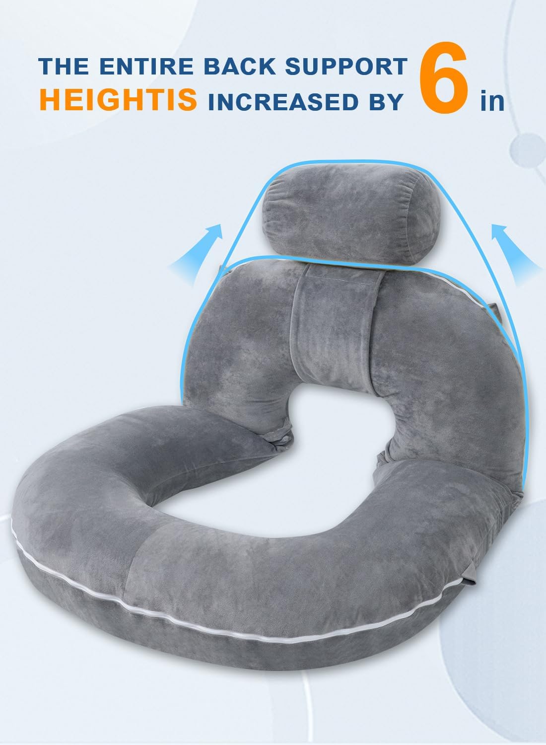 INSEN Reading Pillow, Back Pillow for Sitting in Bed for Reading, Nurse & Relax, Reading Pillow for Adults, Moms & Kids, Sit Up Pillow for Bed (Grey, 51in)