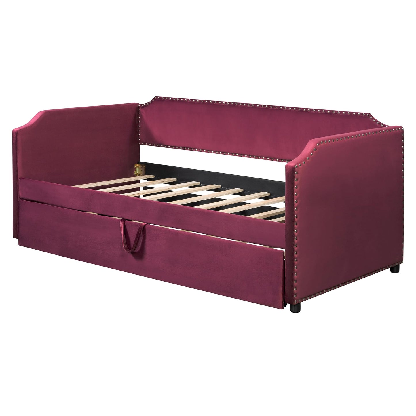 QVUUOU Twin Size Velvet Upholstered Daybed with Pop Up Trundle in Beige, Perfect for Bedrooms and Guest Rooms