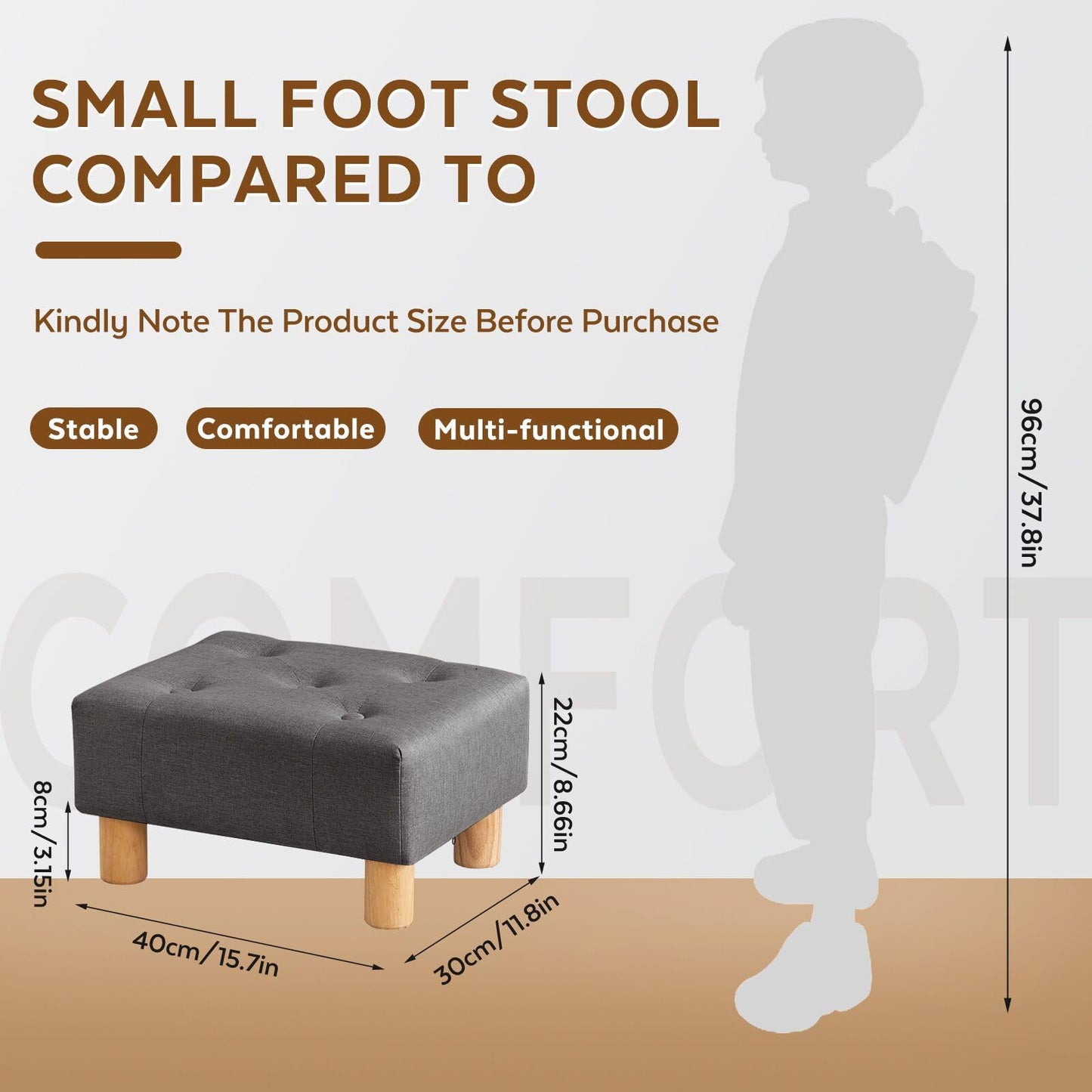 FIMIVIBI Small Foot Stool Ottoman, Linen Footstool Ottoman Foot Rest for Couch, Rectangle Footstools and Ottomans Small for Living Room, Entryway and Bedroom (Gray)