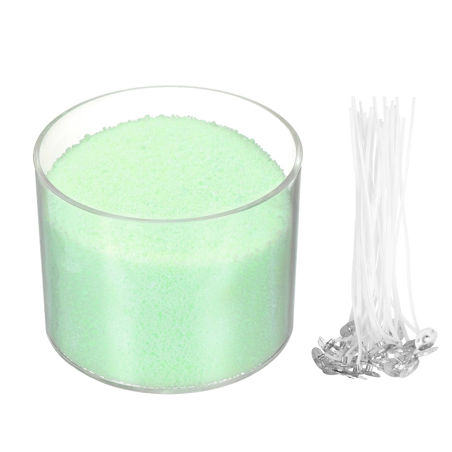 MECCANIXITY Pearled Sand Candles with 30 Pcs Wicks 14Oz / 400g Candle Beads Refillable Powder Sand Wax Making Kit for Thanksgiving Christmas Wedding Party DIY Home Crafts, Light Green