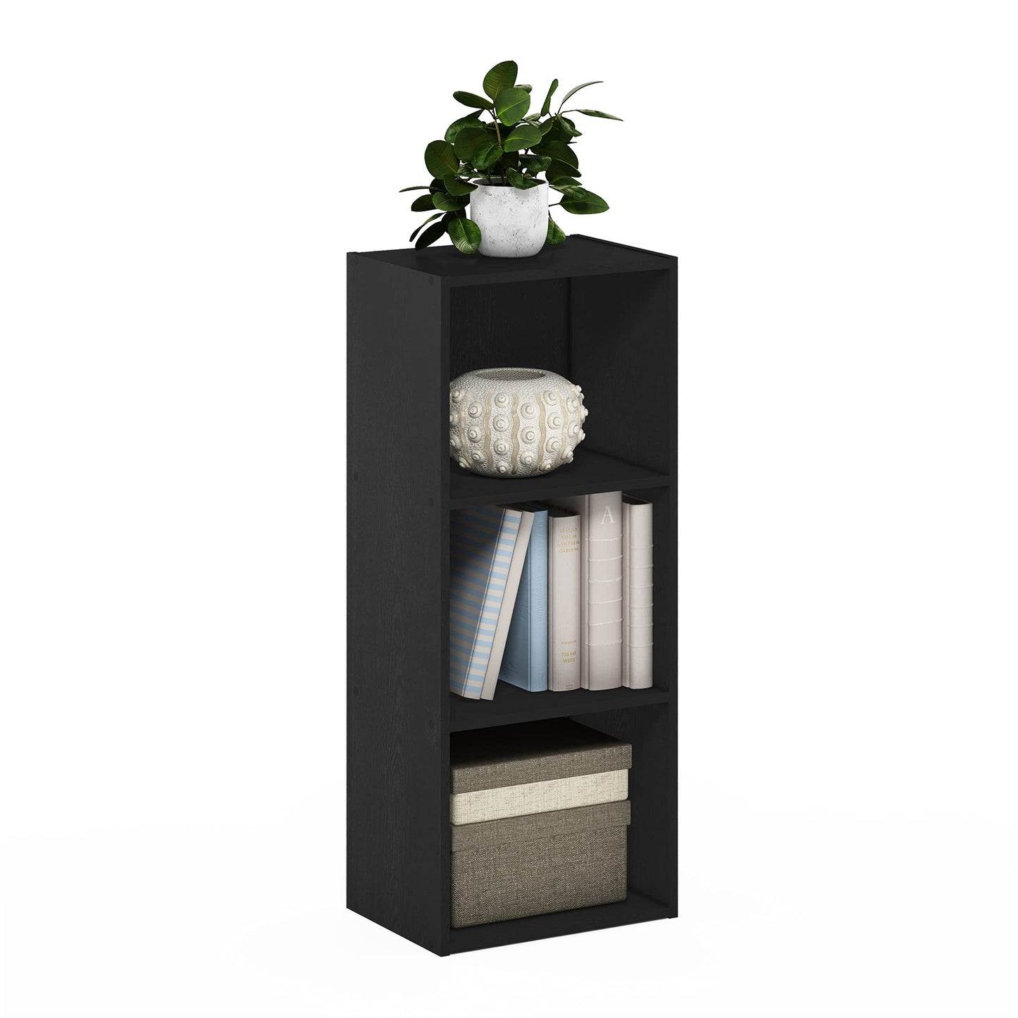 Furinno LUDER Book Shelf, 3-Cube Bookcase, Bookshelf, Open Storage Shelf, 9.3 x 12 x 31.5 Inches, for Home Office, Living Room, Darkwood
