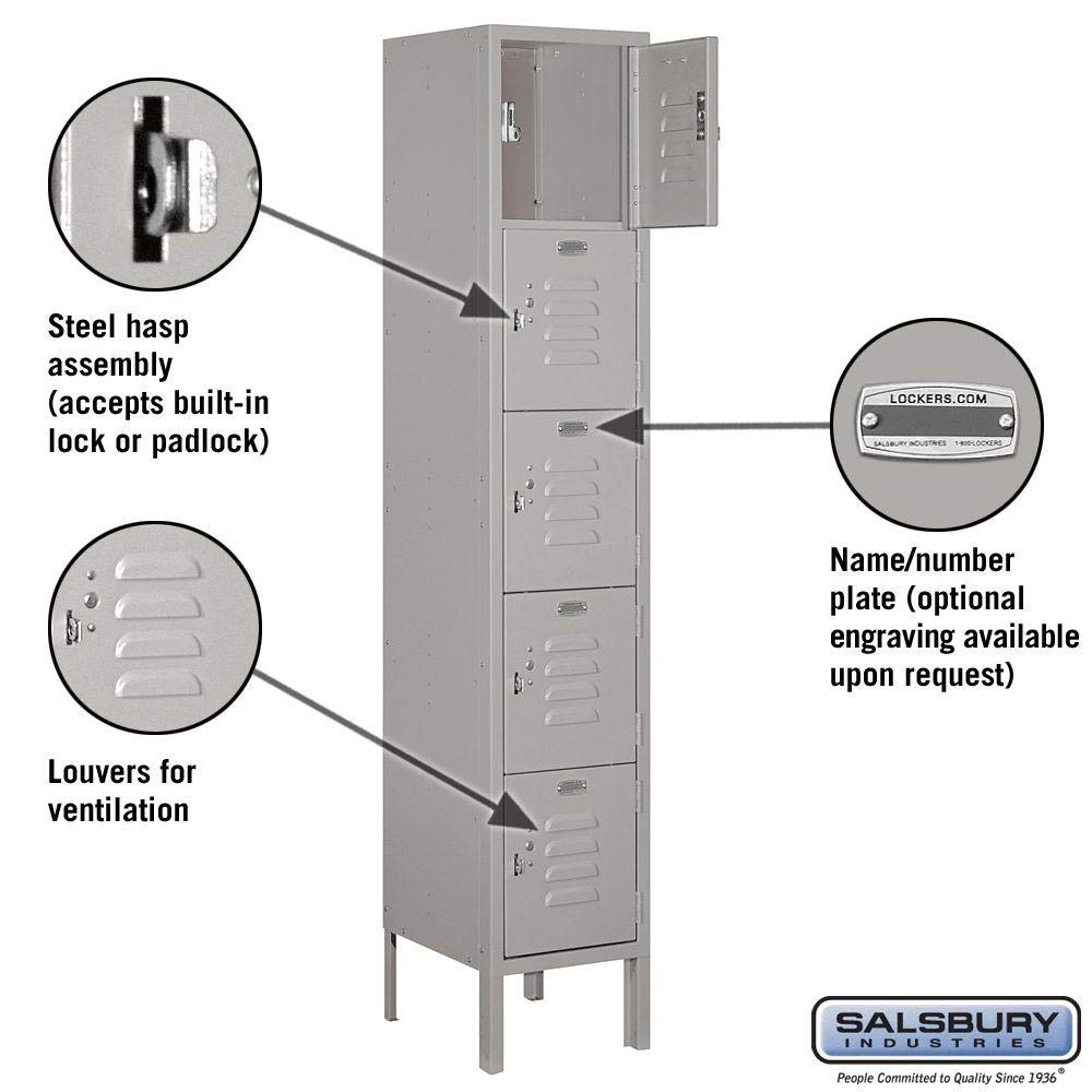 Salsbury Industries 65152GY-U Five Tier Box Style 12-Inch Wide 5-Feet High 12-Inch Deep Unassembled Standard Metal Locker, Gray
