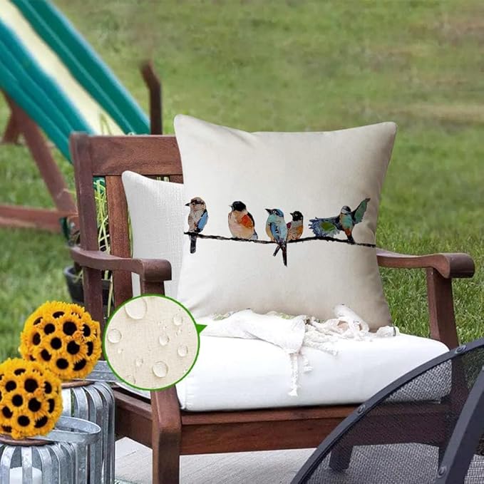 RABUSOFA Outdoor Pillow Covers 16x16 Inch, Outdoor Bird Lumbar Throw Pillow