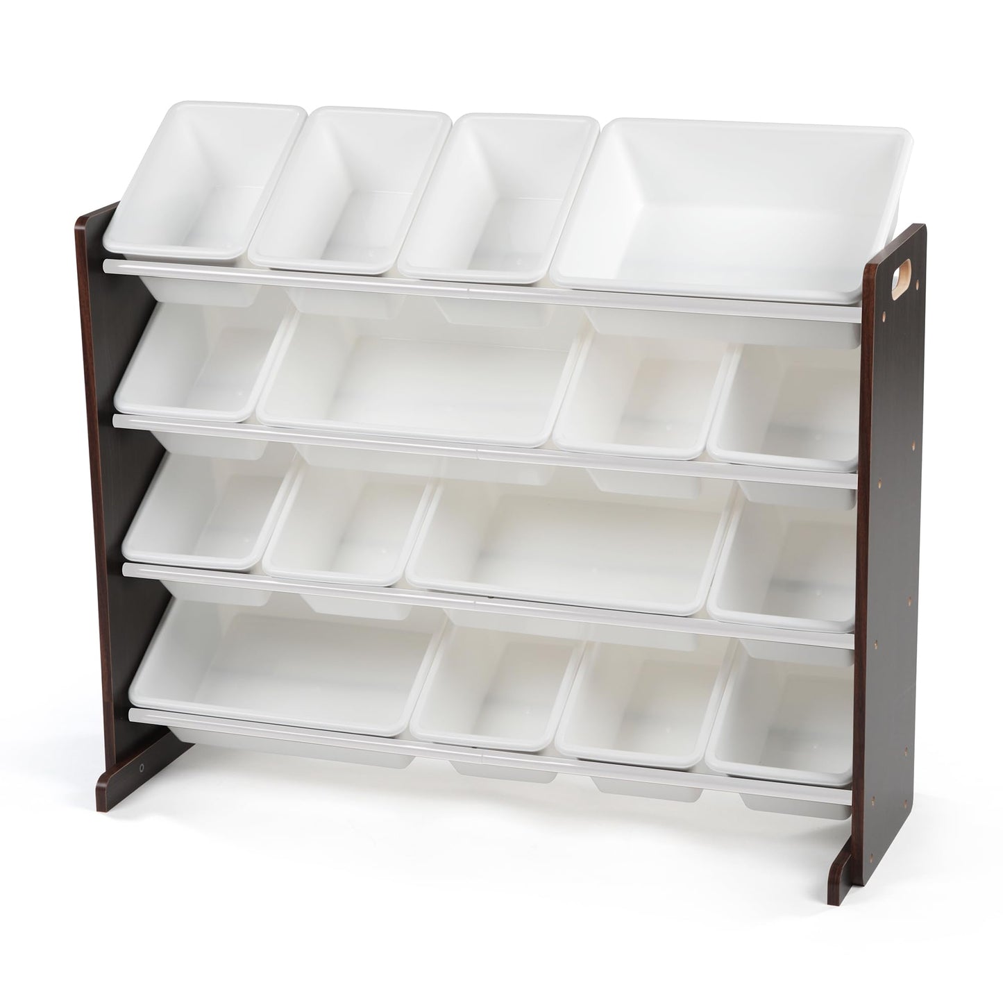 Humble Crew Toy Storage Organizer with 16 Removable Storage Bins for Kids Playroom, 4-Tier Toddler Toy Organization and Storage, Espresso/White
