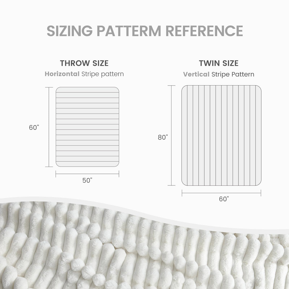 Cozy Bliss Faux Fur Throw Blanket for Couch, Cozy Warm Plush Striped Blanket for Sofa Bedroom Living Room, 50 * 60 Inches Cream White