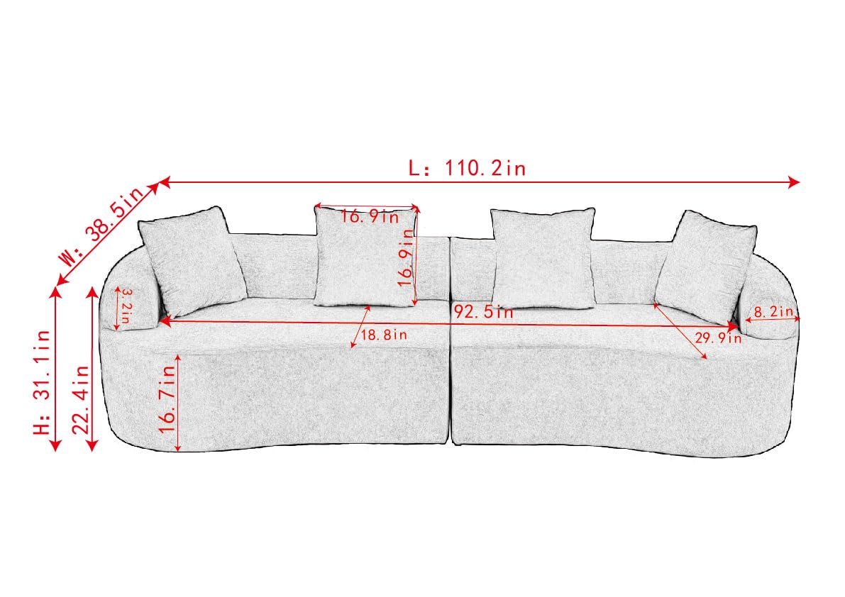 Sectional Sofa, Curved Cloud Sofa Couch, Chenille Full Sponge Chaise for Living Room, Apartment (Olive Green, 110 Inch)