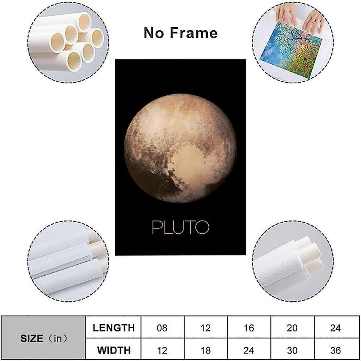 XIAOLOUTINYU Solar System Canvas Wall Art - Pluto Planet Space Poster for Kids Room Bedroom Classroom, STEM Educational Astronomy Decor, Science Gift for Boys Girls Teens, 16x24 Inch Unframed