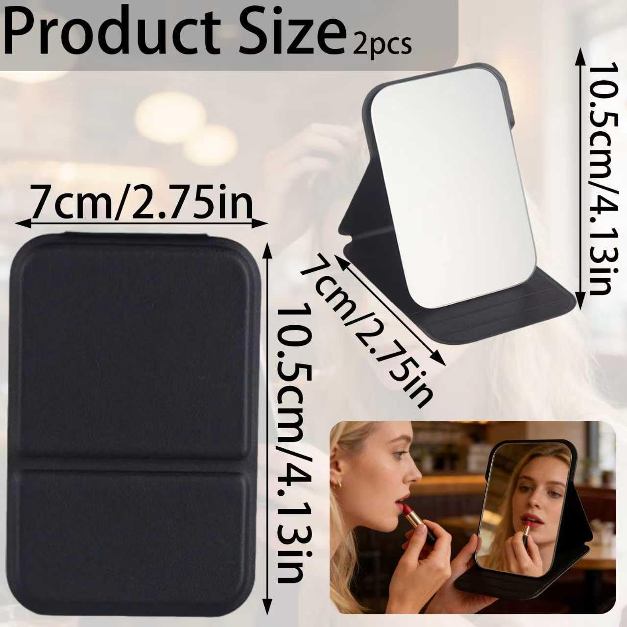 2Pcs Folding Vanity Mirror 10.5 × 7 CM – PU Leather Portable Tabletop Makeup Mirror with Adjustable Stand, Compact Foldable Table Mirrors Design for Home, Bedroom, Dressing Table, Bathroom & Desk