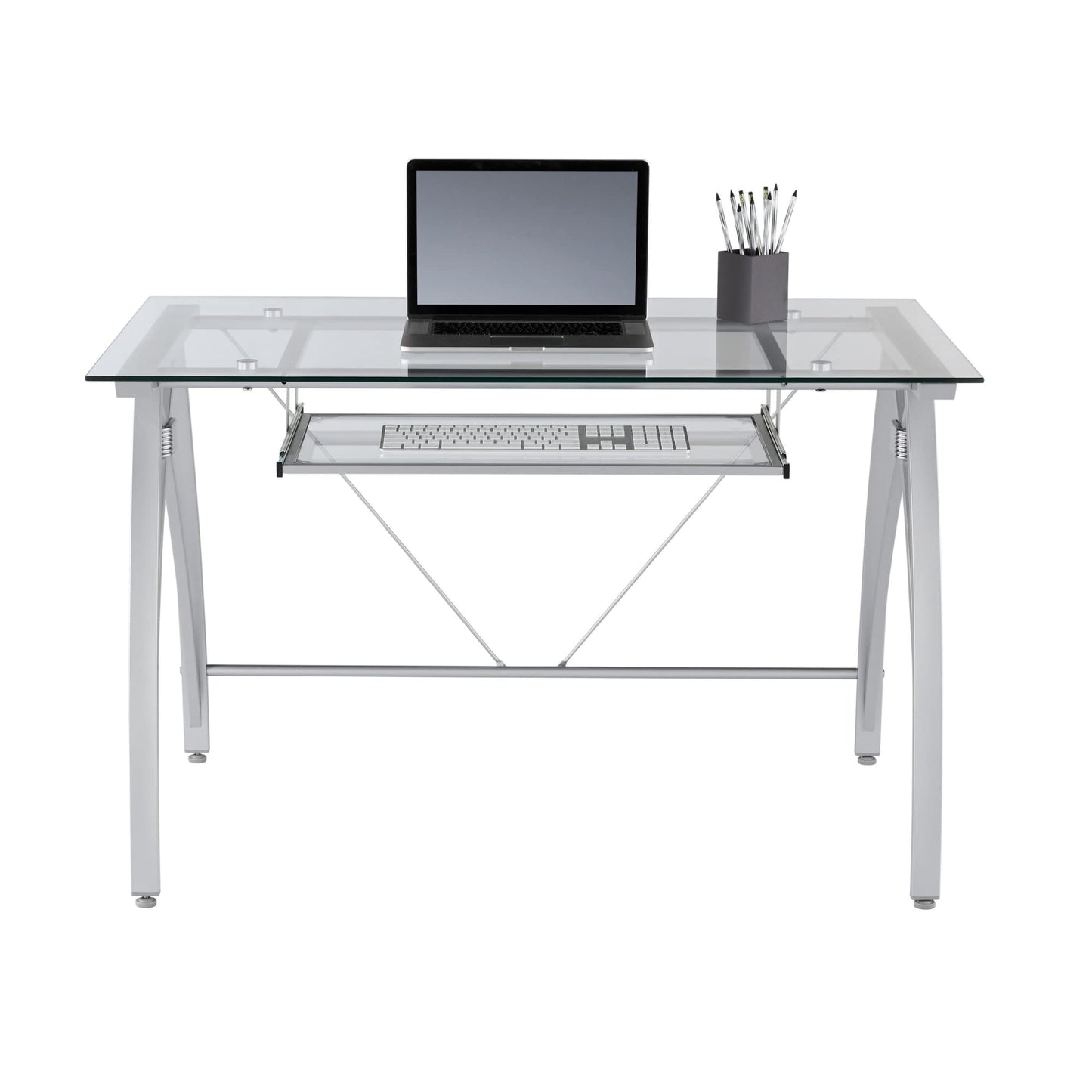 Realspace® Vista 48" W Glass Computer Desk, Silver