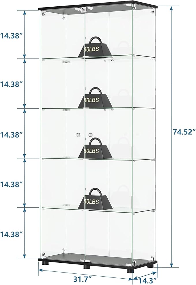 APRILSOUL Glass Display Cabinet 5-Shelf