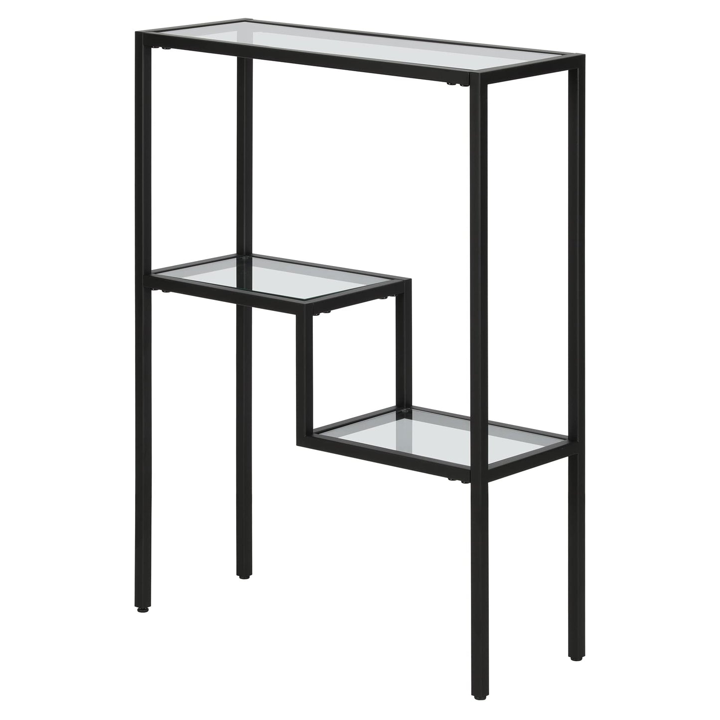Henn&Hart 22" Narrow Glass Rectangular Console Table Entryway Table, Sofa Table with Two-Tiered Glass Shelf for Entryway, Living Room, Couch, Hallway, or Office, Black