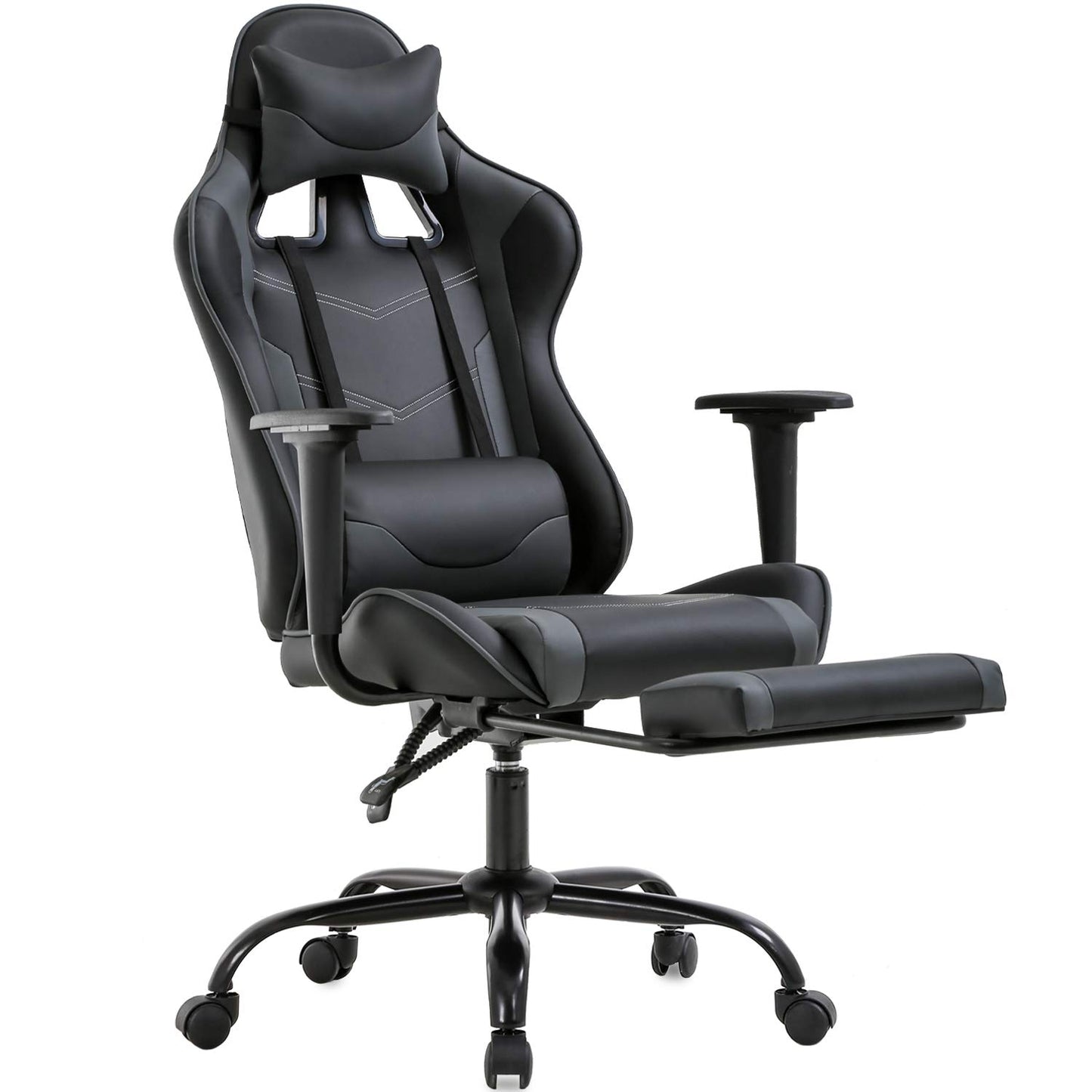 BestOffice | Ergonomic Gaming Chair | Grey | Reclining Computer Chair with Lumbar Support, Headrest Pillow, Adjustable Footrests | 360 Swivel with Heavy Duty Wheels | for Home & Office