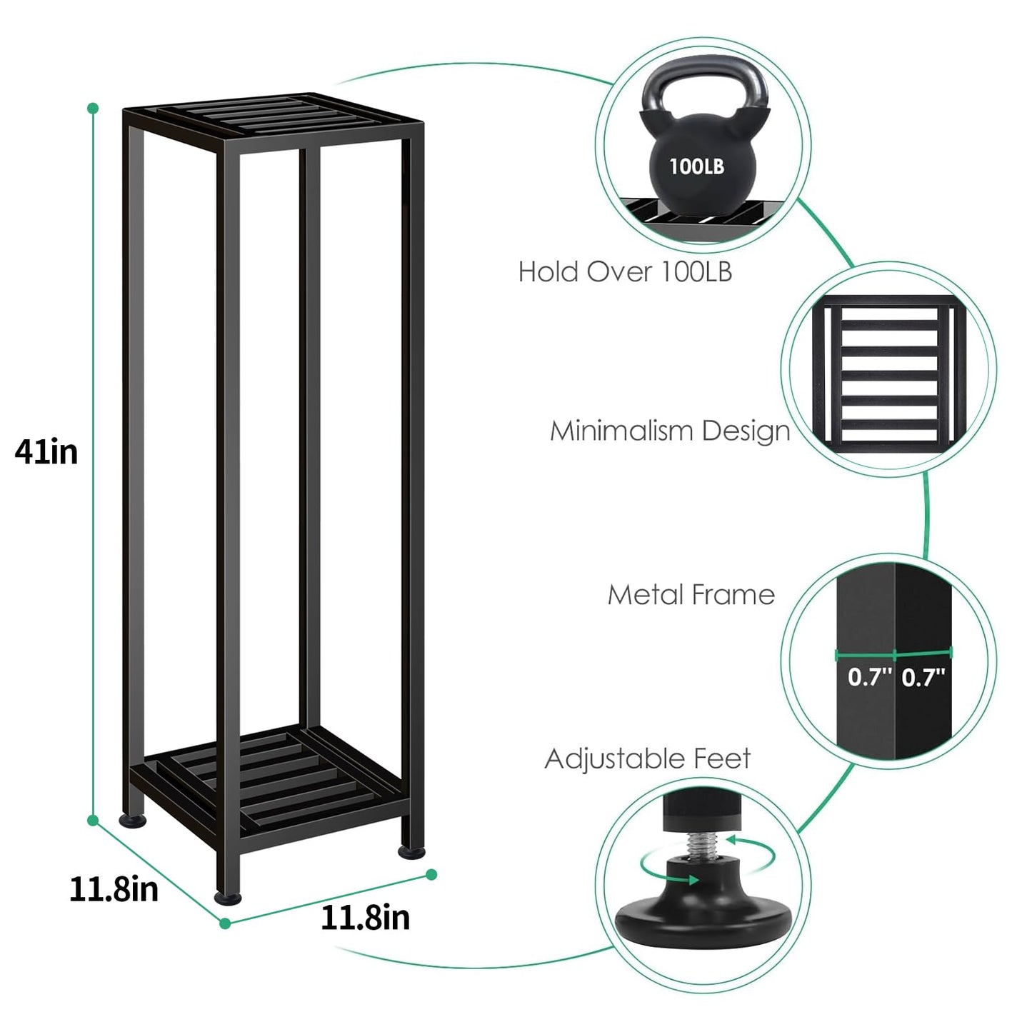 LUBORN Plant Stand Indoor Outdoor, 41'' Tall Wrought Iron Plant Stands, 2 Tier Heavy Duty Metal Pedestal Stand Decorative Flower Stand for Patio Garden Deck Living Room
