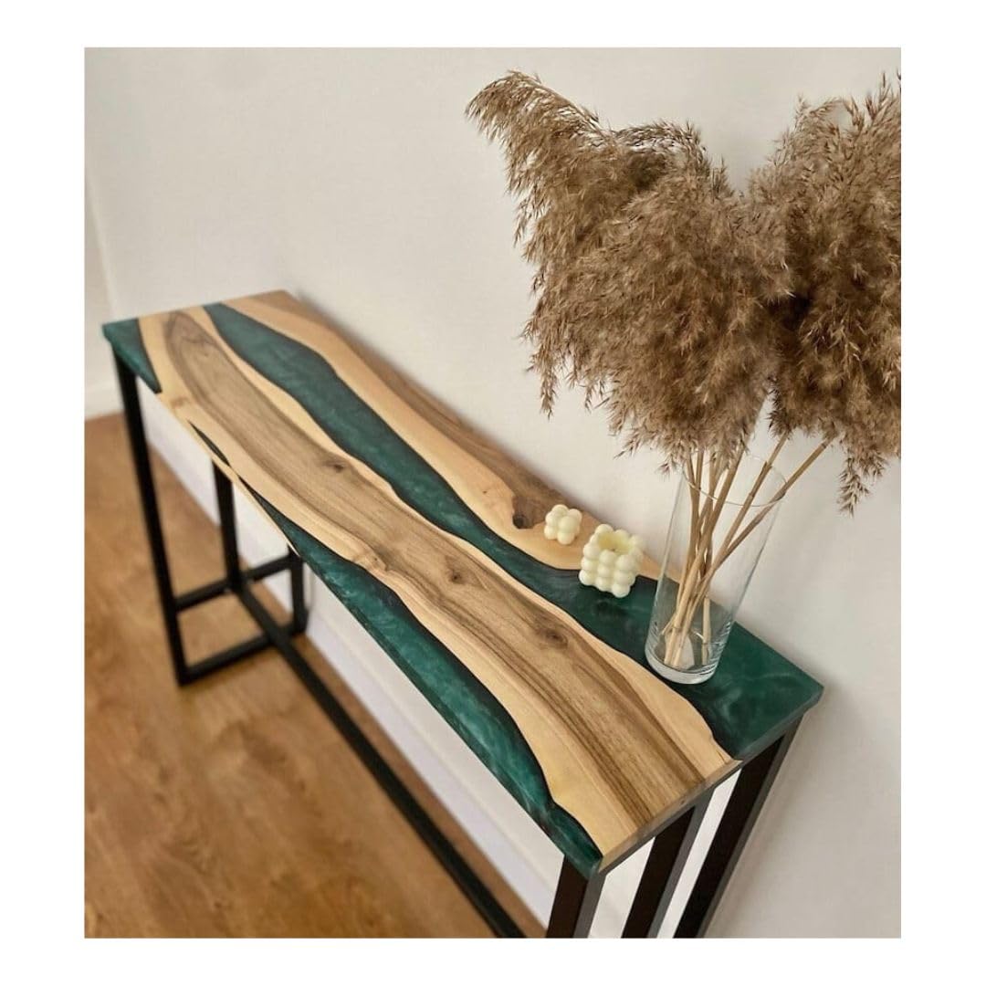 Handcrafted Live Edge Epoxy River Coffee Table, Natural Wood and Green Resin for Kitchen, Home, Office, Livingroom, Bedroom (Large)