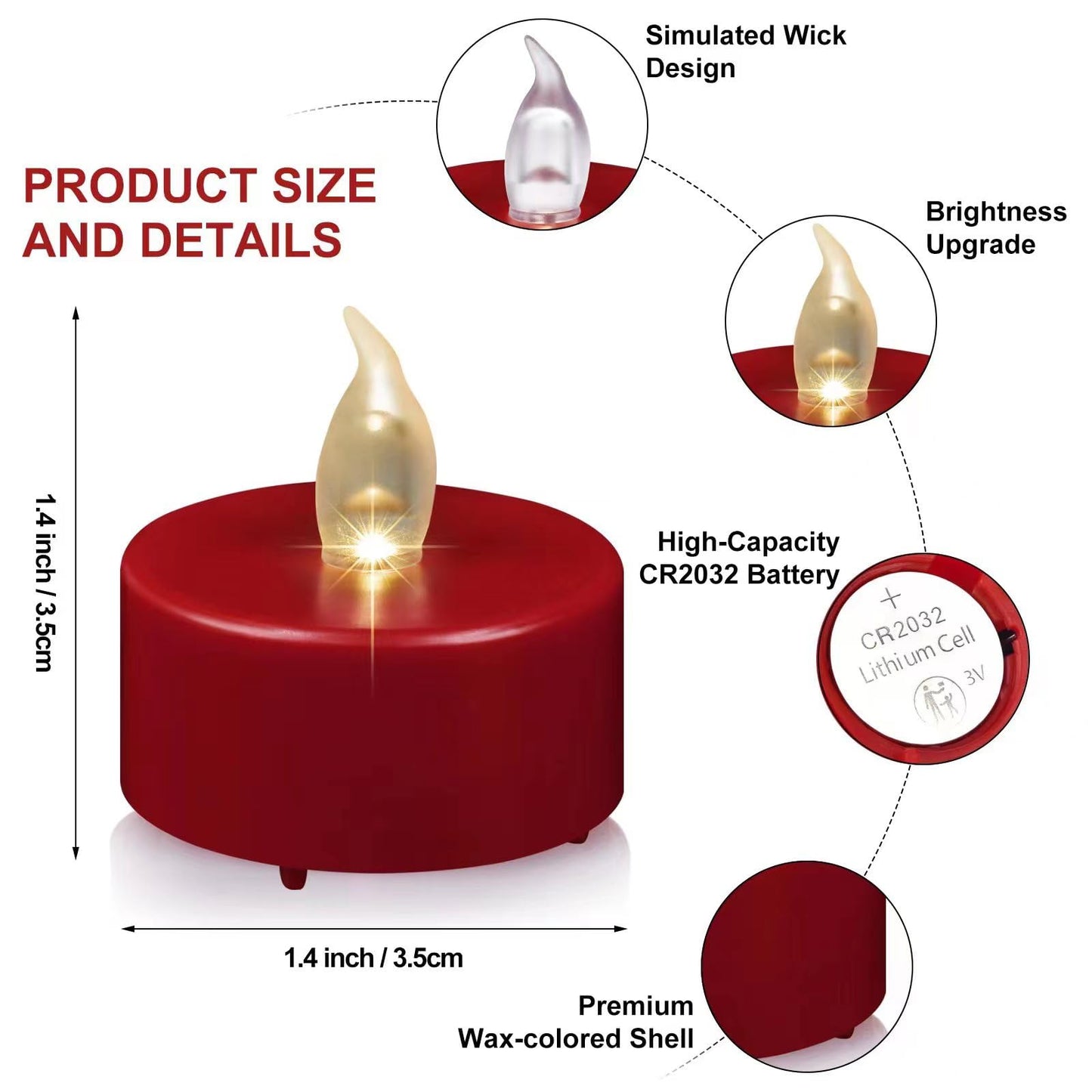 Paichi Flameless Tea Lights Candles 100 Pack LED Battery Operated Electric Votive Fake Candles Realistic Flickering and 200+ Hours Long Lasting Bright for Celebrations Festivals (Red)