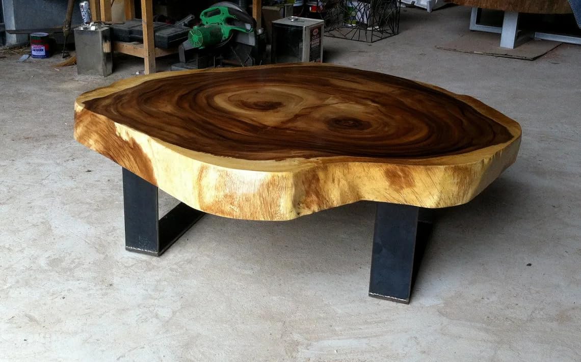 RESINHOMEFURNITURE Stunning Live Edge Acacia Wood Coffee Table Living Room Table Center Table Dining Table Hallway Table Office Table Side/End Table Home Décor (30" Inches Tall, 24 x 24 Inches)