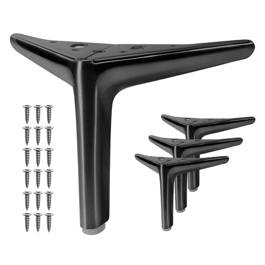 VEHCIL 6-inch Furniture Legs, Legs for Furniture Set of 4, Modern Furniture Feet for Cabinet Sofa Couch Table Chair Bed Dresser Wardrobe Risers DIY Replacement-Matte Black
