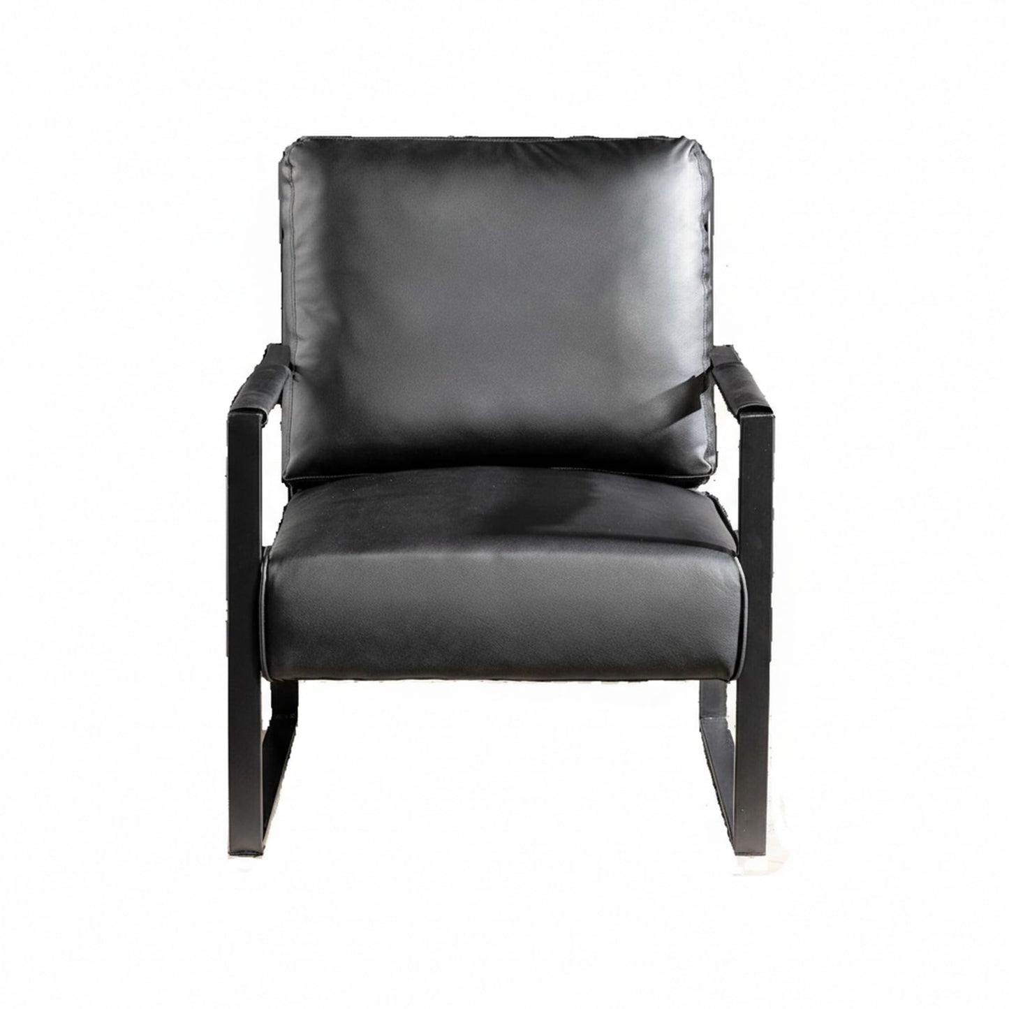 Container Furniture Classic Mid Century Modern Accent Chair with Durable Square Metal Frame, Armchair for Living Room, Bedroom, Home Office in Spotted Microfiber Upholstery, Black -PU Leather