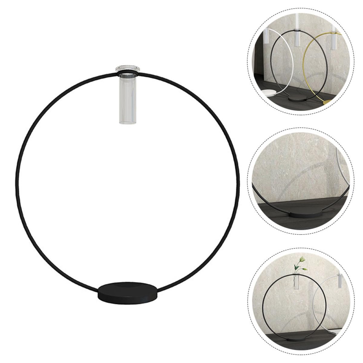 HINTRMENT Metal Round Candleholder Stand 9x28x29cm Black Base Decorative Candlestick Ornament for Flower Arrangement and Home Décor