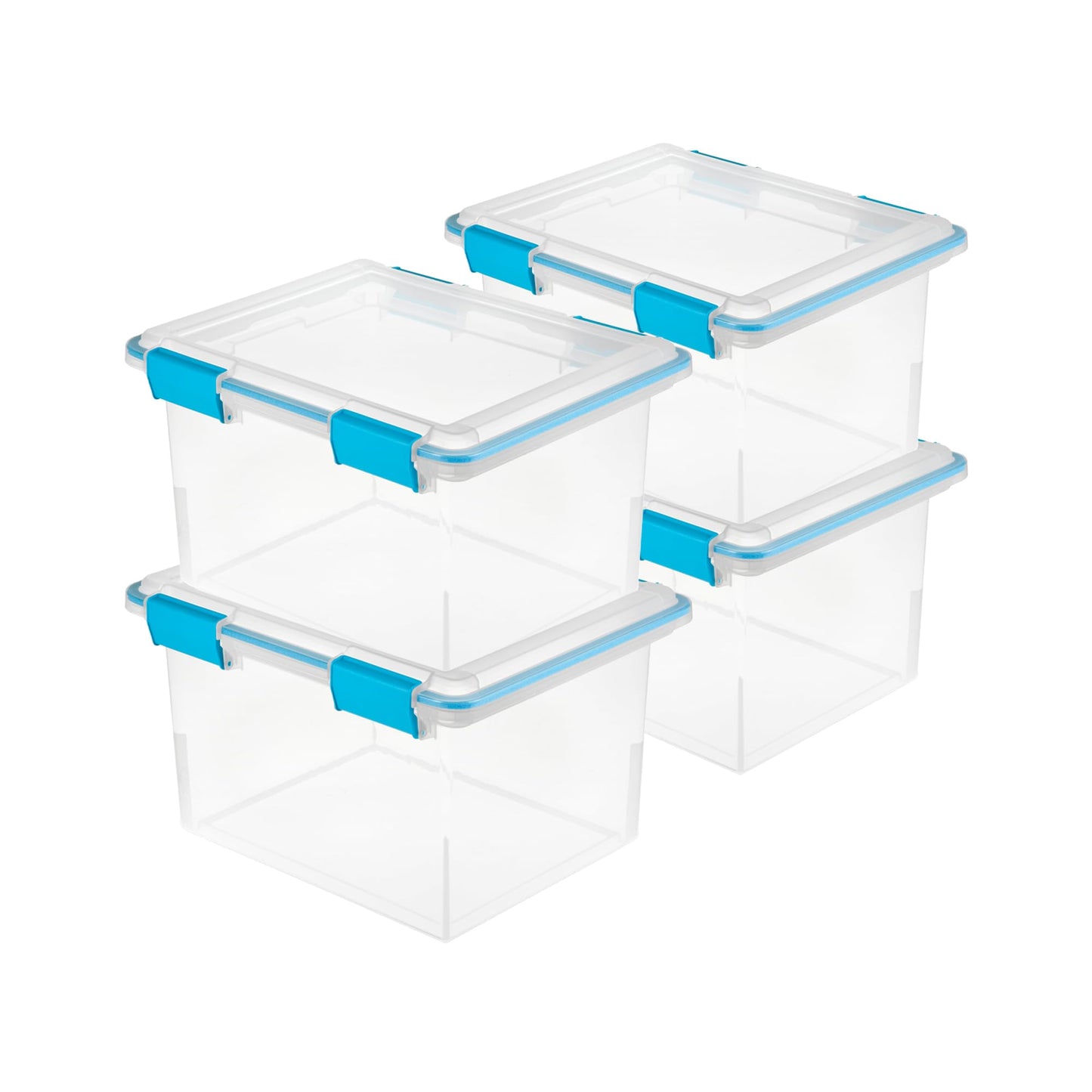 Sterilite 4-Pack Gasket Box, Weather-Resistant Storage Bins with Latching Lids, 32 Quart - Heavy-Duty Organizing Containers for Closet, Bathroom, and Office