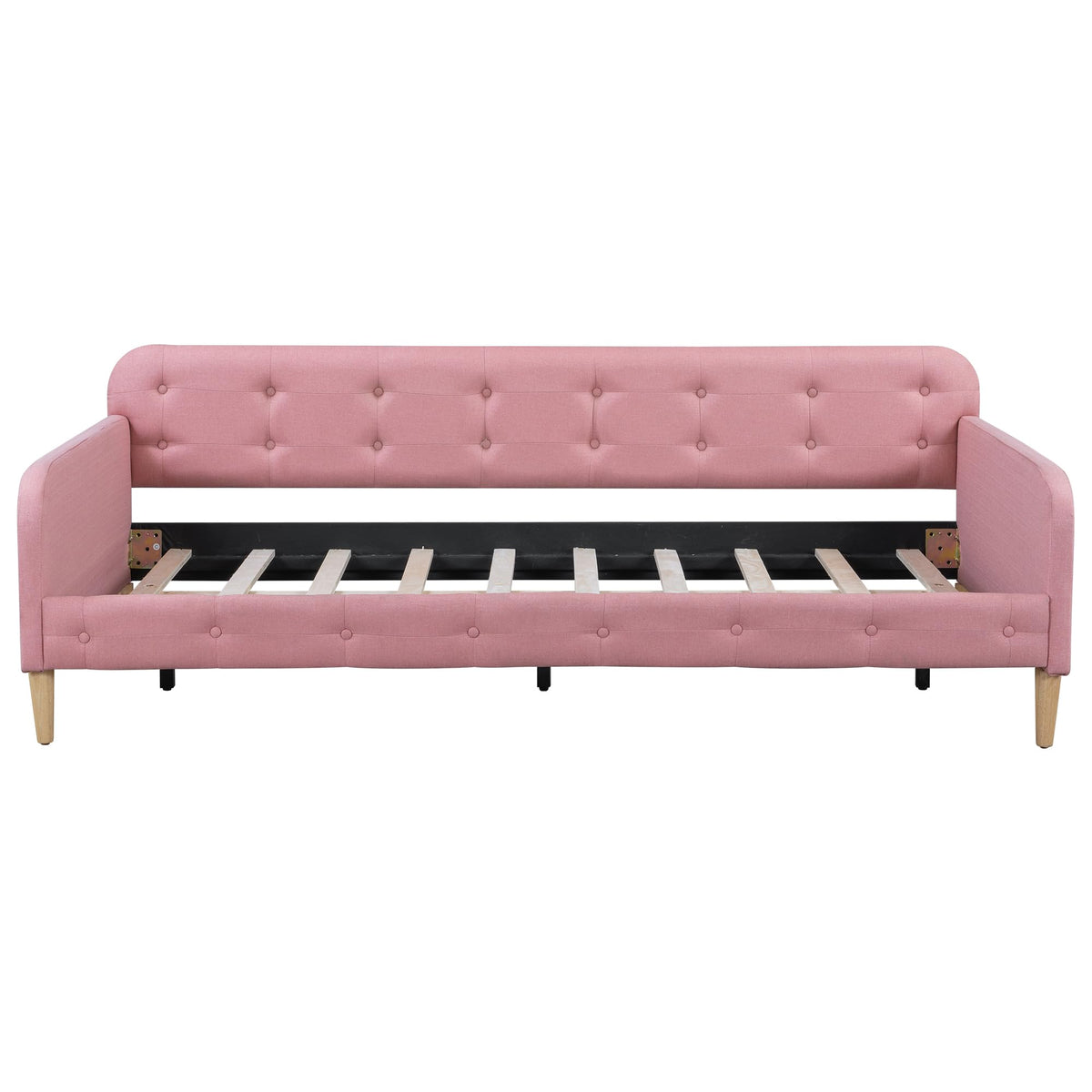 Bellemave Twin Upholstered Daybed with 4 Support Legs, Corner Bed, Upholstered Bedframe for Kids,Teens,Adults, Pink (Linen)