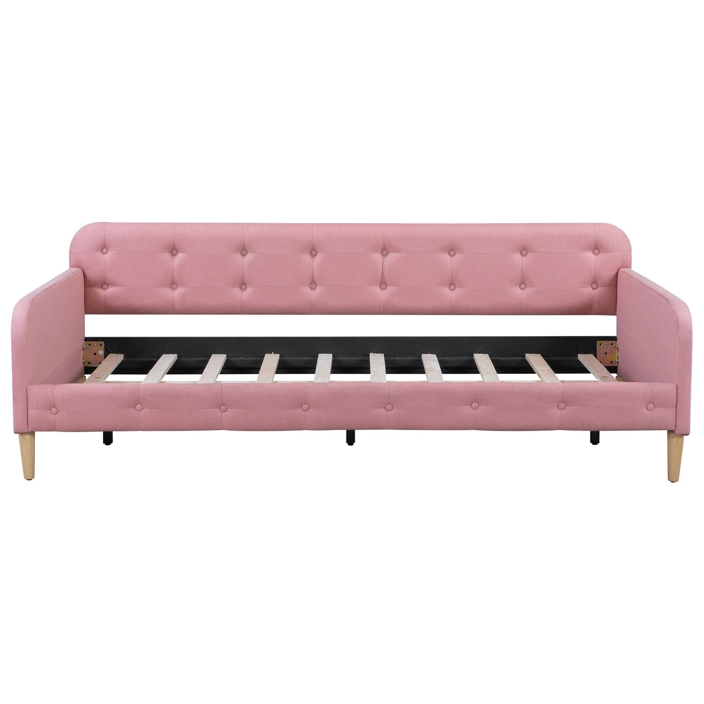 Ball & Cast Twin Size Daybed,Upholstered Day Bed Frame with 4 Wood Legs,Button Tufted Sofa Bed for Living Room,Apartment,No Box Spring Needed,Pink