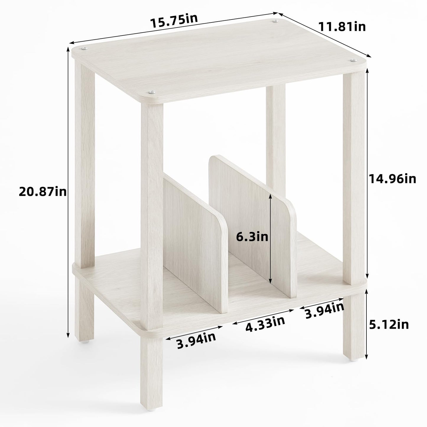 LELELINKY 2-Tier Record Player Stand with Vinyl Record Storage up to 100 Albums, Bedroom Record Holder and Multi-Functional End Table for Living Room, Grey White