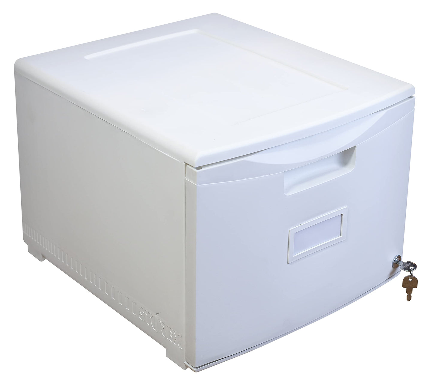 Storex Plastic One-Drawer File Cabinet – Locking Document Organizer for Home and Office, White, 1-Pack (61271B01C)