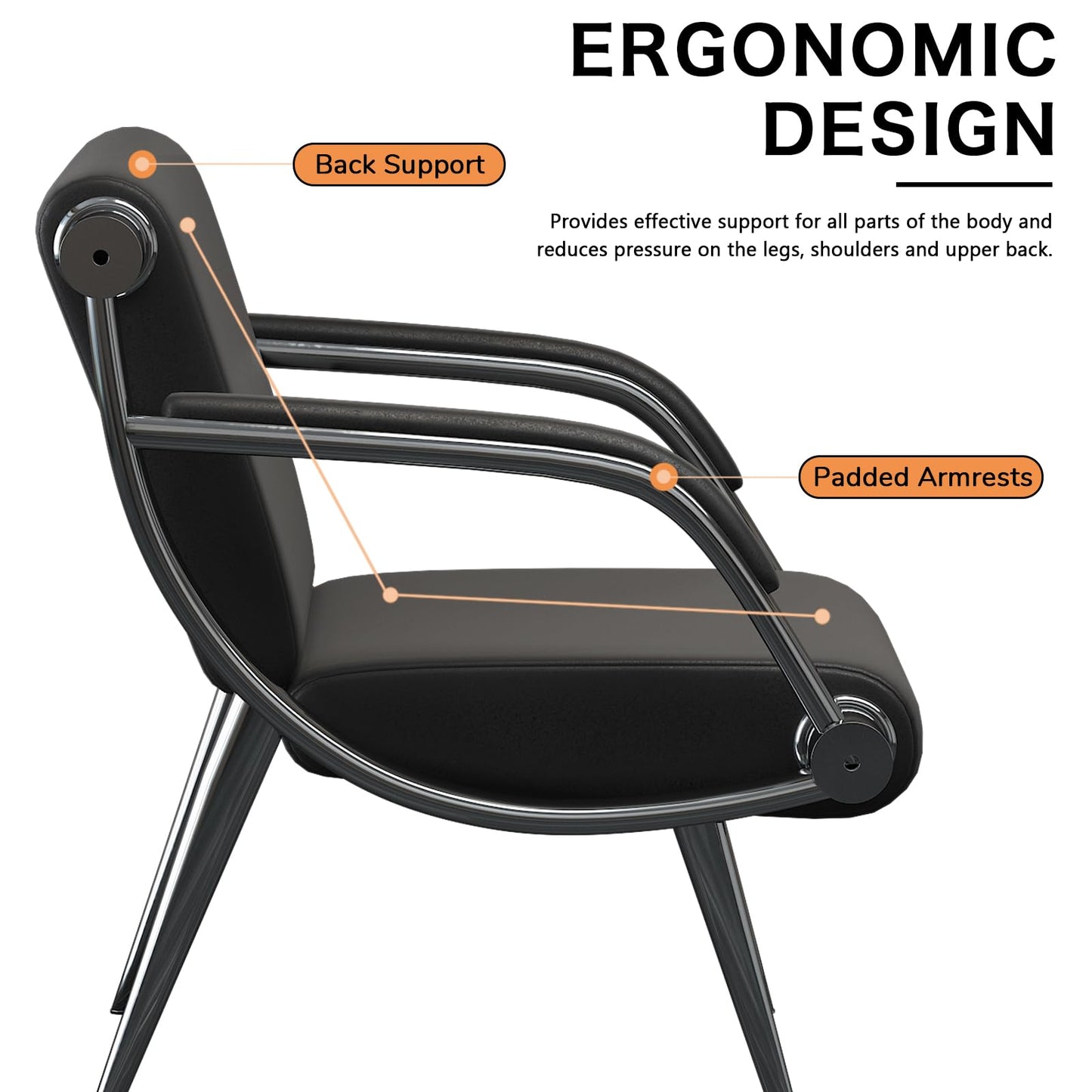 wonline Waiting Room Chair with Armrest Black PU Leather Office Furniture, Office Guest Seating Lobby Conference Reception Chairs for Airport Clinic Hospital Bank Salon Barber(Black)