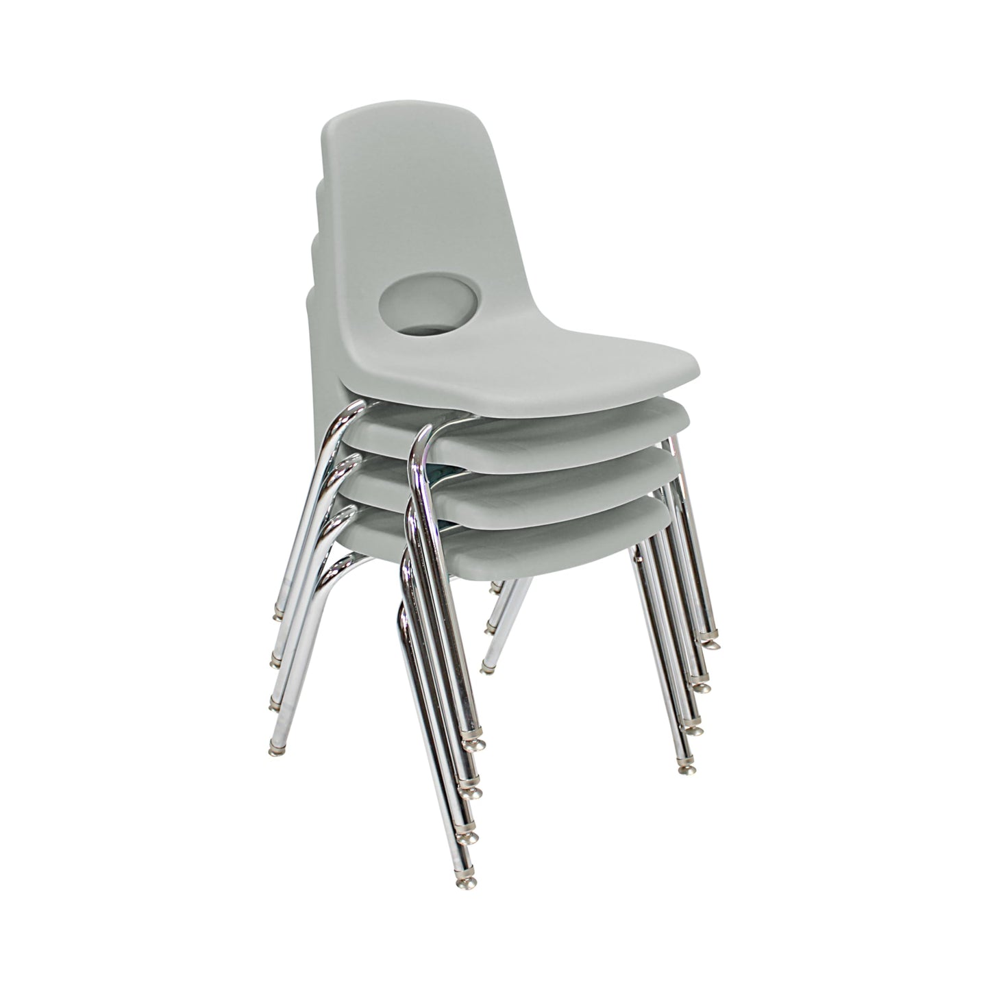 FDP 18" School Stack Chair, Stacking Student Seat with Chromed Steel Legs and Nylon Swivel Glides For In-Home Learning, Classroom or Office - Light Gray (4-Pack), 10384-LG