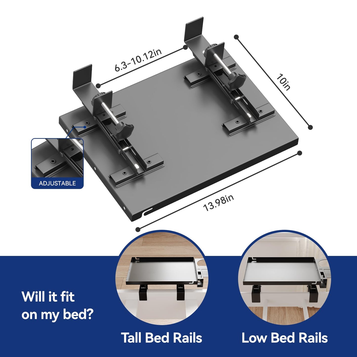 AmzAge Metal Bedside Shelf Table Tray with Cup Holder, Foldable Bed Side Table for Bunk Bed & Top Bunk, College Dorm Room Essentials for Guys & Girls, Clip-on Laptop Nightstand for IKEA Beds, Black