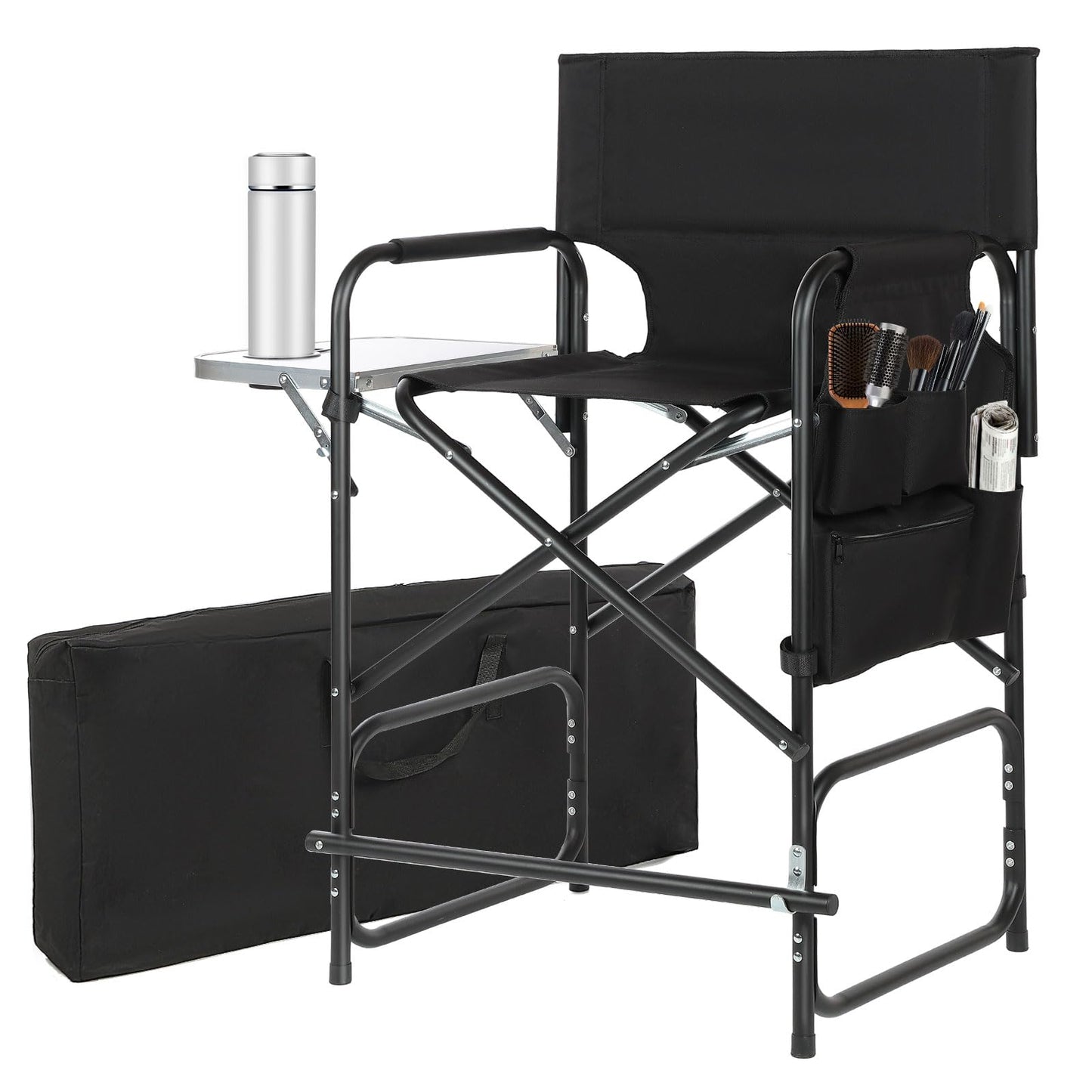 GDGYOFN Aluminum Tall Directors Chairs Foldable, 41'' Makeup Chair for Makeup Artist with Side Table Cup Holder Storage Bag and Footrest, Weighs Only 8.8lb, 250lbs Capacity