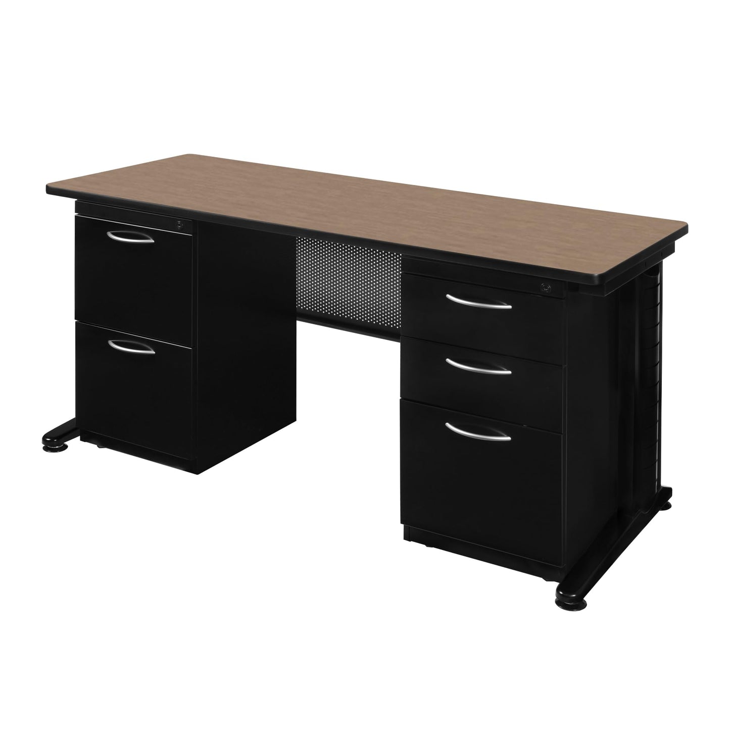 Regency Fusion 66 x 24 in. Teachers Desk with Double Pedestal Drawer Unit- Noble Oak