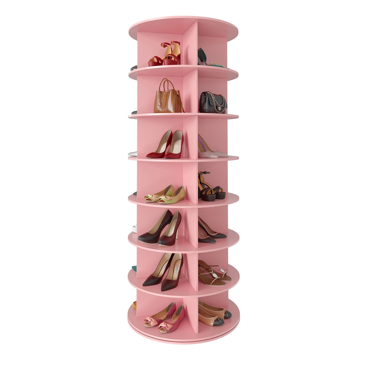 SpaceAid 7 Tier Rotating Shoe Rack Tower, Spinning Shoe Display Lazy Susan, Revolving 360 Shoe Rack Storage Round Carousel, Vertical Handbag Rotate Shoes Closet Organization (7-Tier Pink)