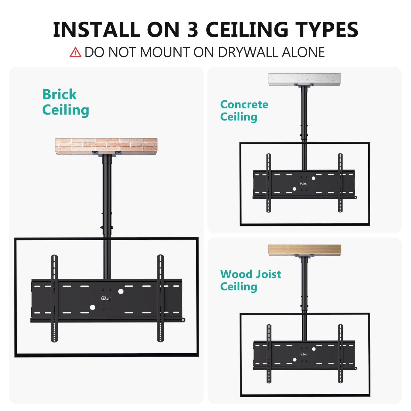 WALI Ceiling TV Mount for 42-90 inch, Hanging Adjustable TV Ceiling Mount Bracket Fits Most LED, LCD, OLED 4K TVs, Holds up to 220lbs, Max Mounting Holes 800x400mm (CM4290), Black