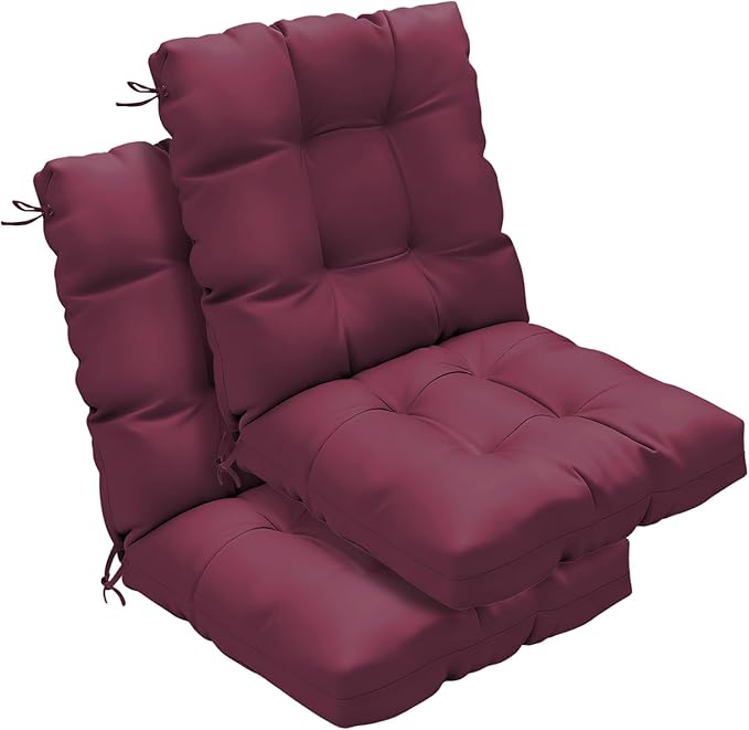 Outdoor Chair Cushions Set of 2, High Back Soft Seat Pad