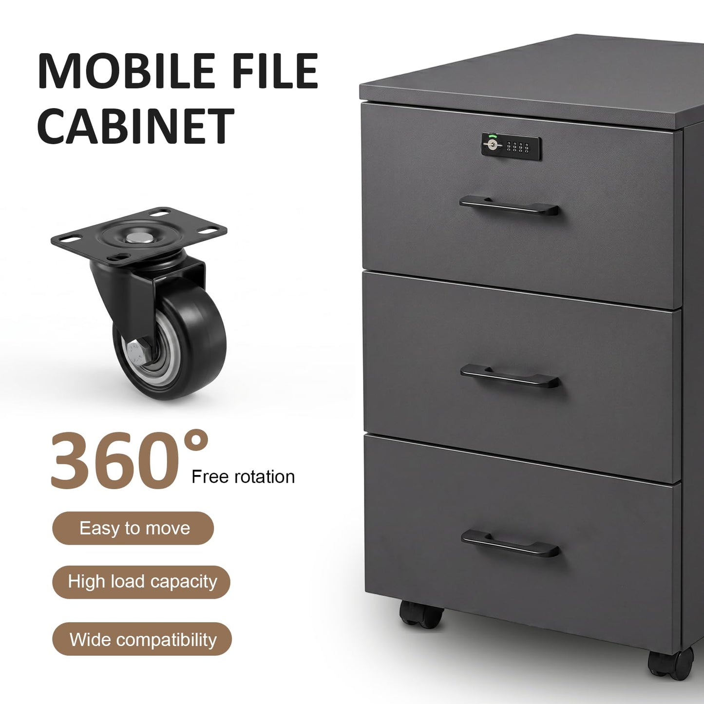 YTElantivo 78" Modern L-Shaped Reception Desk with LED Lights & Mobile File Cabinet,Black Brown Office Front Desk Reception Counter with Drawers & Lock (Black & Brown, 78 * 24 * 43IN)