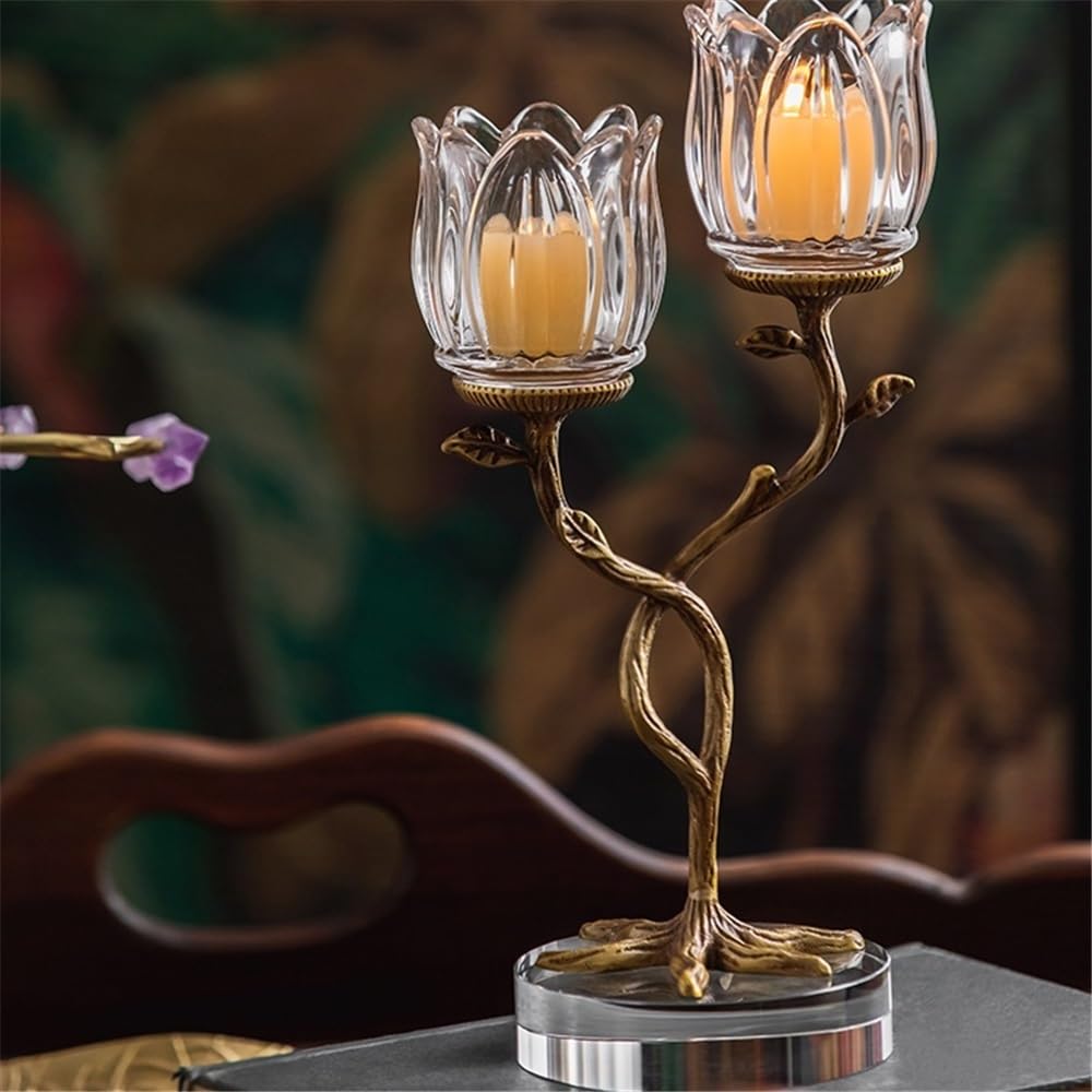 Candlesticks Light luxury creative home brass crystal glass candle holder entrance table advanced ornaments aromatherapy candle holder Decorative candle holder