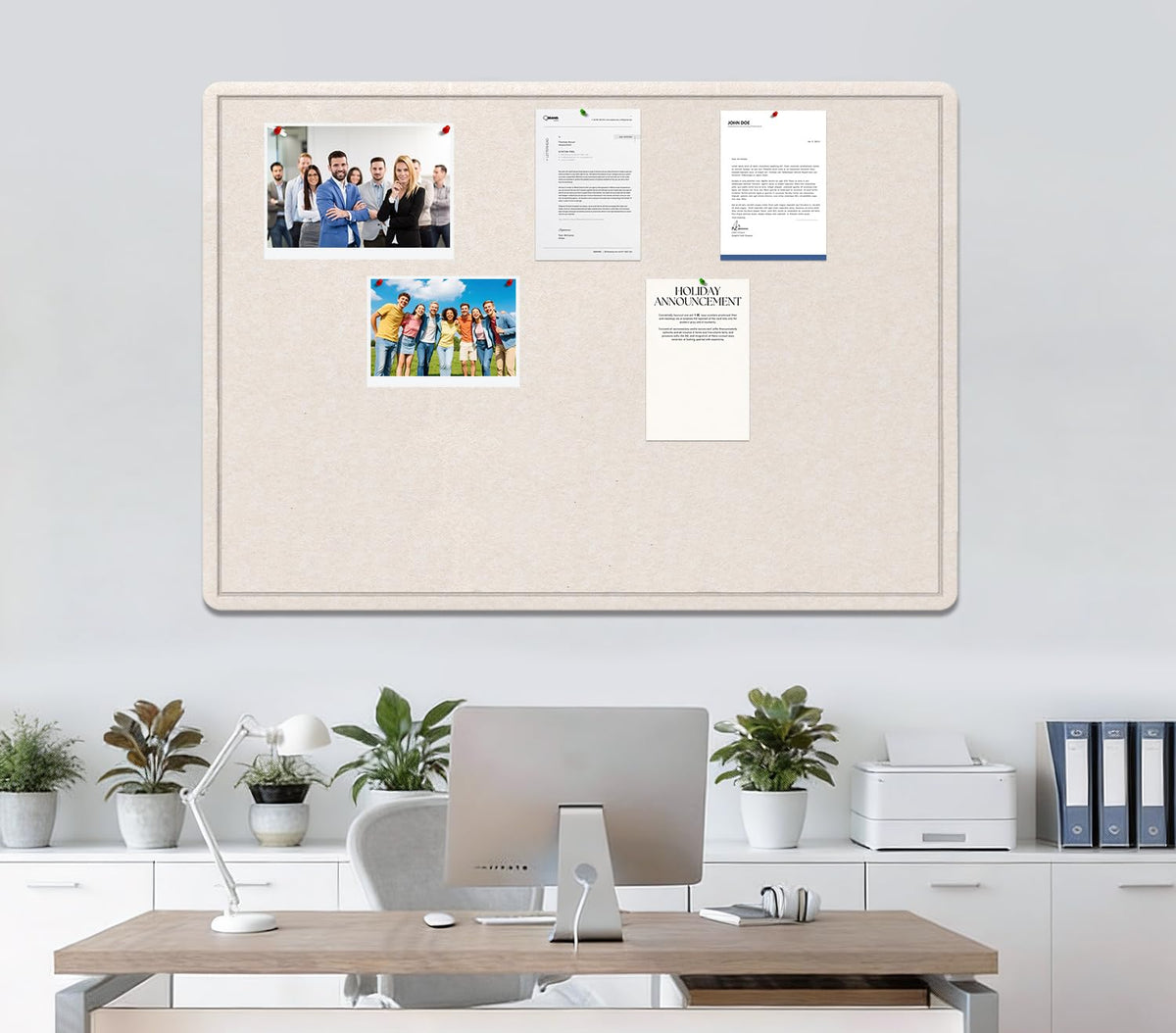 Bulletin Board - 35 x 17.5 inches Decorative Felt Pin Board - Cork Board Alternative for Wall - Foldable Photo Board Self-Adhesive Prayer Board with 20 Pushpins - Oatmeal