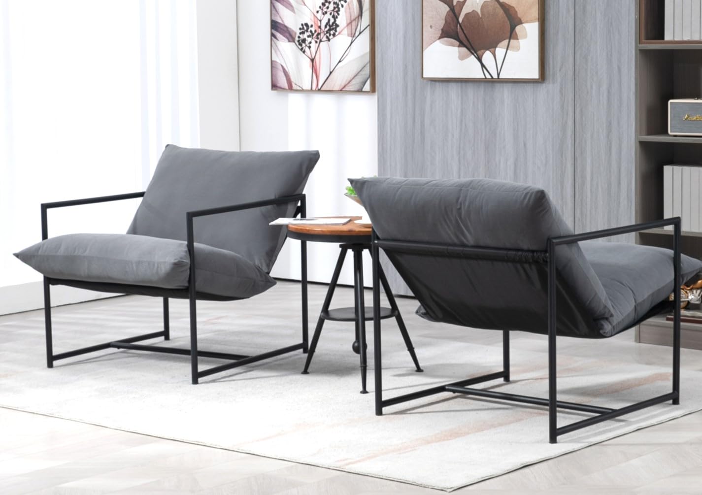 Container Furniture Direct Serenity Accent, Modern Velvet Arm Chair with Reclined Seat, Sleek Design, Durable Metal Frame, Soft Upholstery and Plush Comfort for Stylish Living Room, Grey