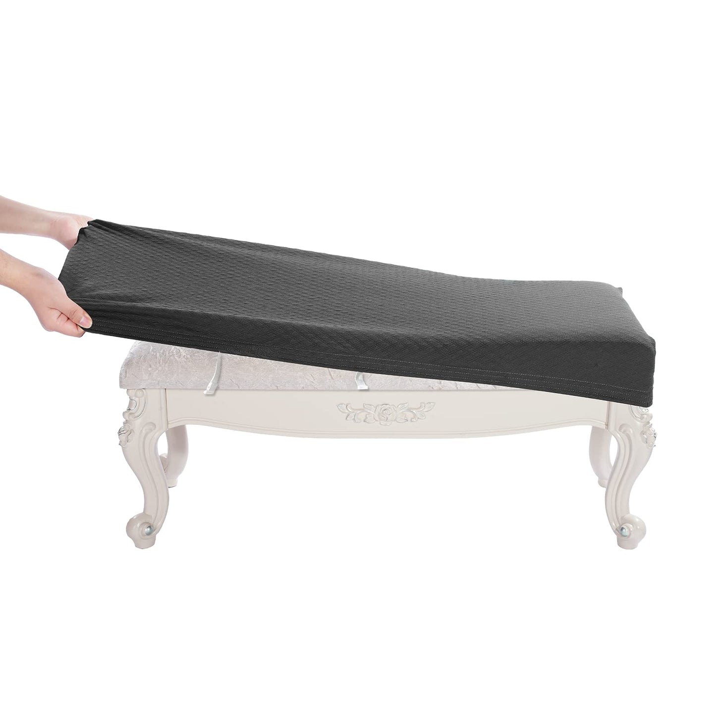 BUYUE Luxury Shoe Bench Cover, (36.5"- 48") L x (13.8"- 18") W Stretch Jacquard Washable Rectangle Long Dining Bench Slipcover (L, Grey)