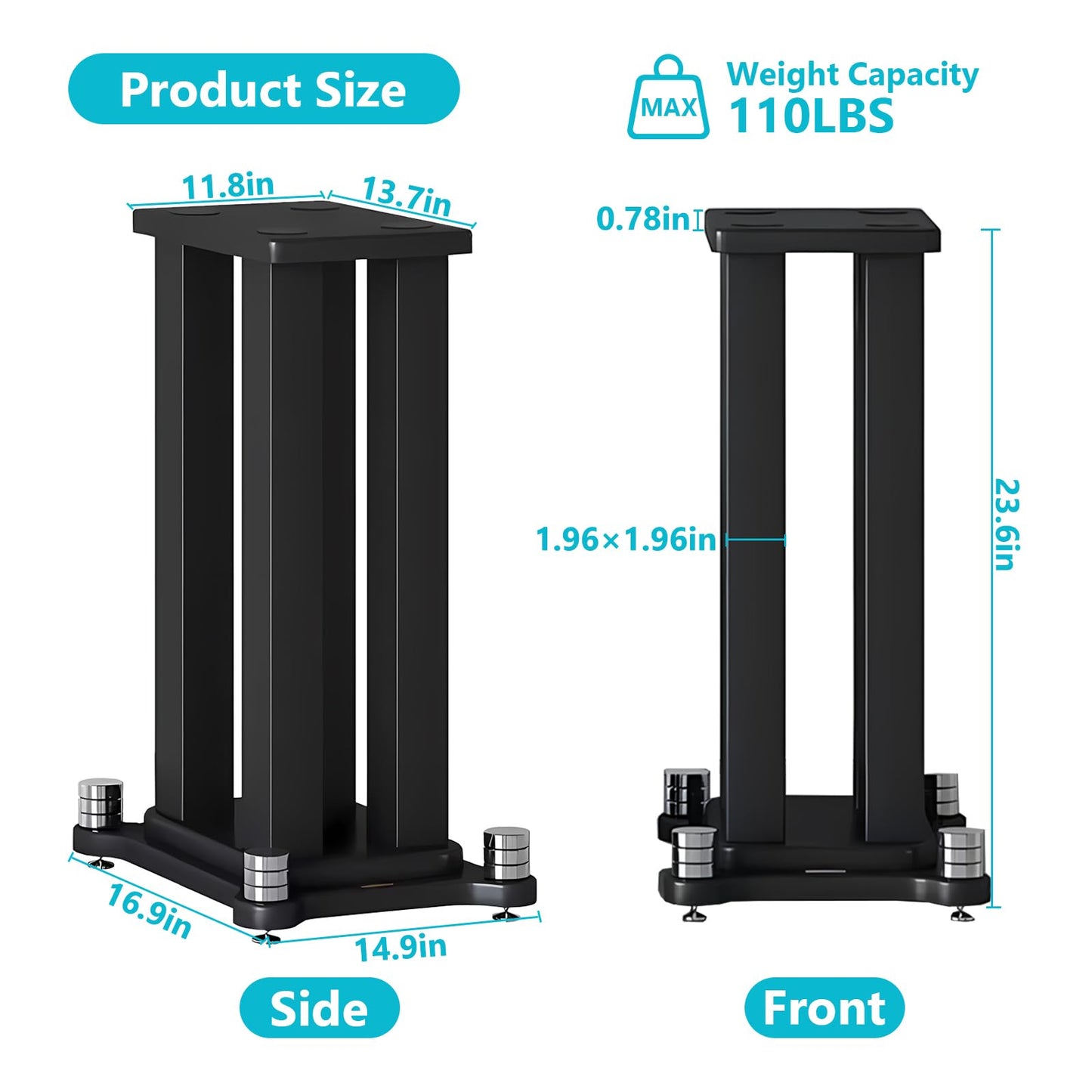 Universal Wooden Speaker Stands Pair, Heavy Duty Floor Standing Speaker Mount, Bookshelf & Studio Monitor Stands for Home Theater Surround Audio System (23.6in)