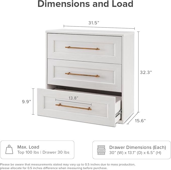 mopio Blake 3 Drawer Dresser for Bedroom, Chest of Drawers, Wood Dresser