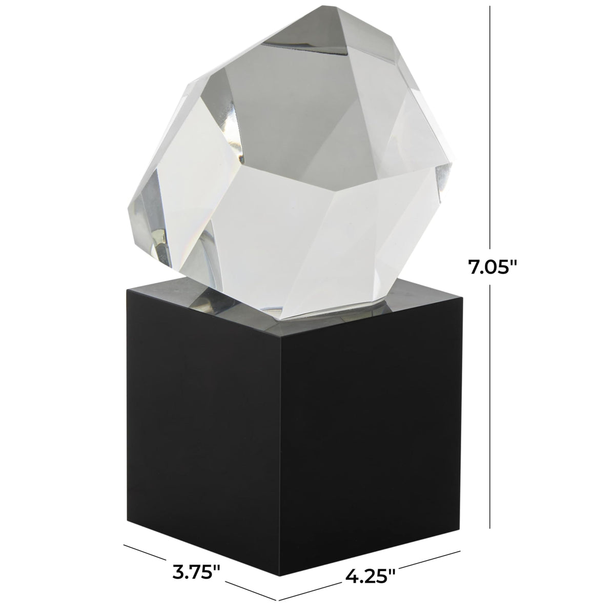 Deco 79 Glass Abstract Decorative Sculpture Cut Stone Inspired Home Decor Statue with Black Base, Accent Figurine 4" x 4" x 7", Clear
