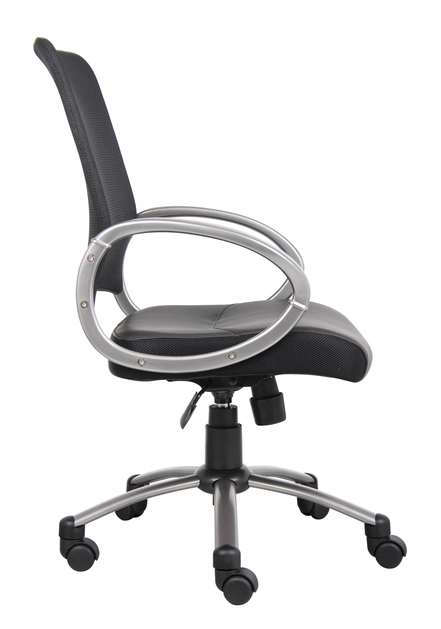 Boss Office Products Mesh Back Task Chair with Pewter Finish in Black, mid-Back (B6406)