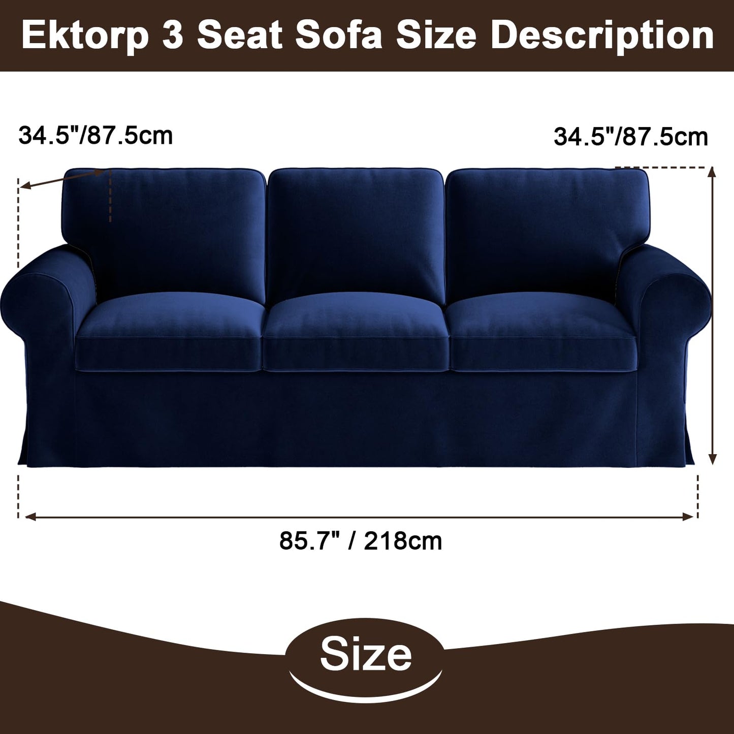 Velvet Pet-Friendly Replacement Sofa Cover Compatible for IKEA Ektorp 3 Seat Sofa Slipcovers, Couch Cover Only, 7-Piece Slipcover, Navy Blue, Couch Cover Not Include The Sofa Body