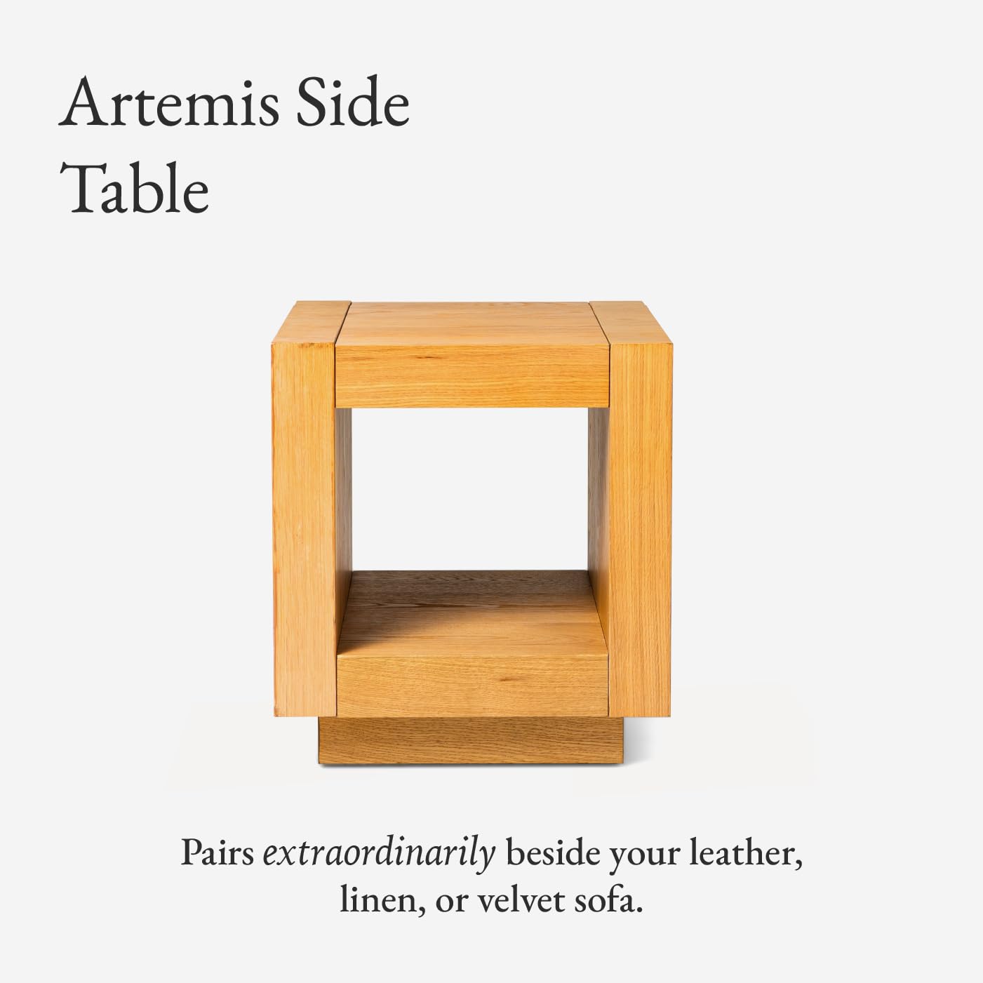 Maven Lane Artemis Side Table – 22 Inch Square Table with Storage – Natural Solid Wood – Ideal for Living Room and Bedroom