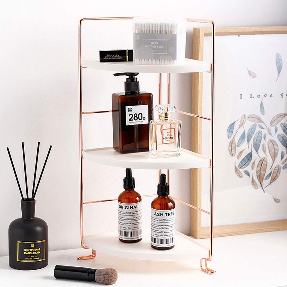kaileyouxiangongsi 3-Tier Bathroom Countertop Organizer - Vanity Tray Cosmetic & Makeup Storage- Kitchen Spice Rack Standing Shelf - Corner Storage Shelf, Rose Gold