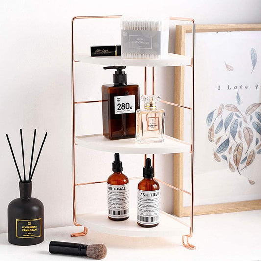 kaileyouxiangongsi 3-Tier Bathroom Countertop Organizer - Vanity Tray Cosmetic & Makeup Storage- Kitchen Spice Rack Standing Shelf - Corner Storage Shelf, Rose Gold